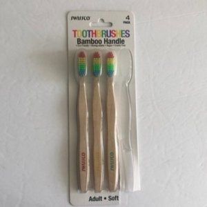 Swissco Rainbow 3 pc Toothbrushes Bamboo Handle Adult Soft Open Box New